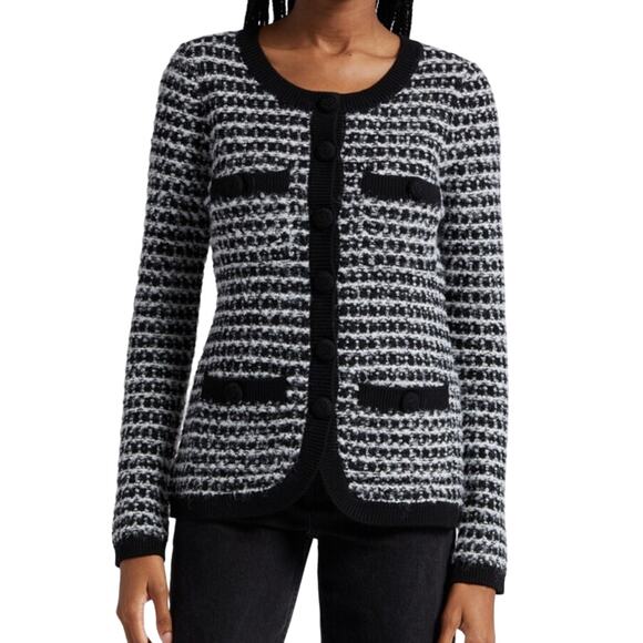 SEA New York Black Tweed Corby Cardigan Sweater Large - Picture 1 of 7